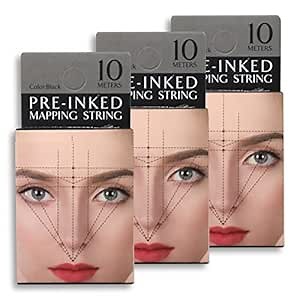 3 Packs Pre Inked String Microblading Premium Eyebrow Mapping Strings for Eyebrow Design (Black Color)