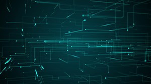 Abstract tech 3D circuit board styled background with a fast moving digital data stream. This modern technology motion background is a seamless loop.