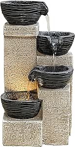 Stacking Bowls Fountain with Warm White LED Lights