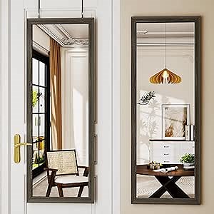Door Mirrors, Over the Door Full Length Wall Mirror, 51"x 18" Full Length Mirror Door Hanging Back of Door Mirrors, Wood Frame Long Full Body Mirror for Bedroom Living Room Closet Locker Room Entryway