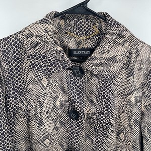 Ellen Tracy Beige Black Snakeskin Python Print Jacket Womens Mob Wife Glam Bold