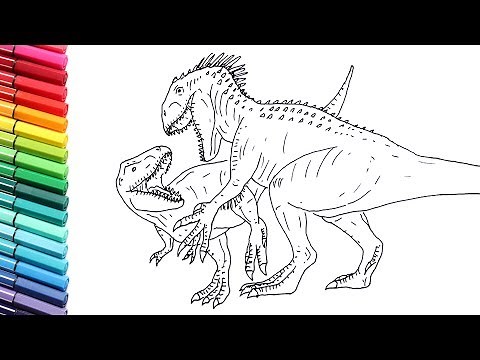 Drawing and Coloring Indominus Rex VS T-Rex - Jurassic World Dinosaurs Battle Color Pages for Kids