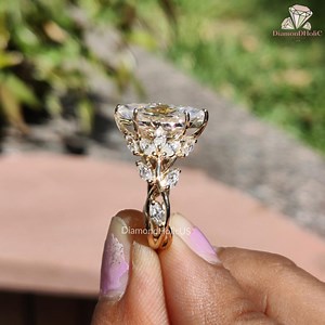 Marquise Cut Moissanite Cluster Engagement Ring Nature Inspired Floral Art Deco Wedding Ring, Floral Leaf Vine Design Cluster Custom Ring - Etsy