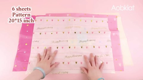 AOBKIAT 24 Sheets Birthday Wrapping Tissue Paper for Girls,20 x 15 Inch Pink Gold Gift Wrap Tissue Paper with Cake Gift Pattern,for Present Packaging,Happy Birthday,Baby Shower,Party,DIY Craft