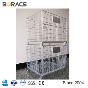 [Hot Item] Galvanized Stackable Storage Wire Grid Mesh Container Wire Storage Cage Metal Pallet Container