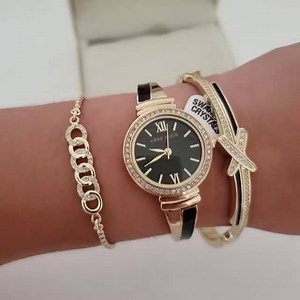 Gold tone watch and bracelet set with Swarovski crystals 5500 free shipping | Perfume Shack