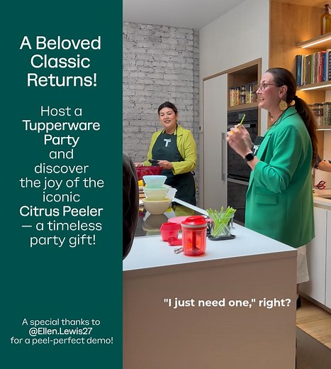 A beloved classic is back! Host or attend a Tupperware Party and get the iconic Citrus Peeler as an extra gift. Reach out to your Independent Authorized Consultant for Tupperware or click the link in our bio to connect with a consultant today. | Tupperware Brand