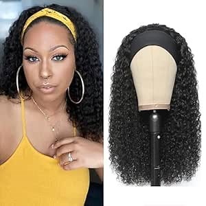 Headband Wig Human Hair Deep Wave Brazilian Wet and Wavy Curly Hair Headband Half Wigs 16 inch Glueless Non Lace Front Wig Machine Made Wigs Curly Headband Wig Deep Wave for Black Women
