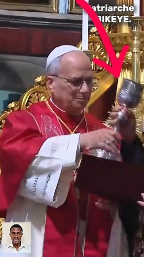 Pope Leo XIV receives a chalice from Sahak II during his visit to the Apostolic Cathedral in Ista...