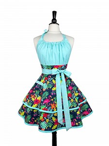 Blue Vintage Cooking Aprons for Women - Cute Personalized Gift for Wife, Girlfriend - Custom Embroidered Retro Kitchen Apron, Flamingo Print - Etsy