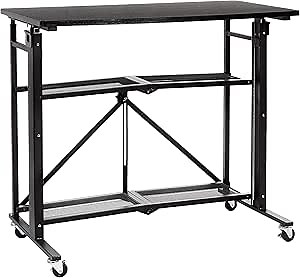 AmazonBasics Foldable Standing Computer Desk with Storage Shelf, Adjustable Height, Easy Assembly - Black