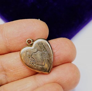 Vintage 40’s Gold Filled Heart Shaped Shield Etched Design Locket Pendant - Etsy UK