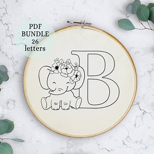 Elephant Alphabet Embroidery Pattern: Initial Letter (PDF Pattern) - Etsy