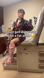 My prognosis? Thicc 💅 FYI: I always wear N95s to my appointments. I took it off momentarily for the video ♥️ Video Description: Samantha wearing an iconic outfit and posing fiercely in her doctors examination room. The text overlay reads "just got diagnosed with a fat ahhh 😔🥀" | A Disabled Icon