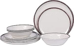 Melamine Dinnerware Sets-12pcs Melamine Plates and Bowls Set,Unbreakable, Dishwasher Safe, Indoor Outdoor Use,Beige