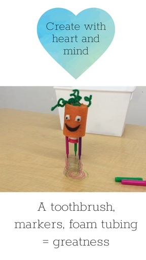 Simple everyday materials can lead to great inventions. A foam tube + markers + electric toothbrush --> can lead to interesting creation. | Kids Science Labs | Facebook