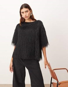 ARRANGE hybrid woven fringe top  in black | ASOS