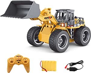 RC Front Loader Tractor Toy, 2.4G 1:18 Scale Remote Control Construction Vehicles 4WD Aluminum Alloy RC Bulldozer, RC Dozer Truck with Light and Sound for Adults Kids Gift