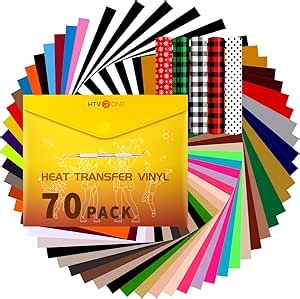 HTVRONT HTV Vinyl Heat Transfer Vinyl Bundle-70 Pack Iron on Vinyl for t Shirts 51 Assorted Colors HTV Sheets with Weeding Hooks and PTFE Sheet