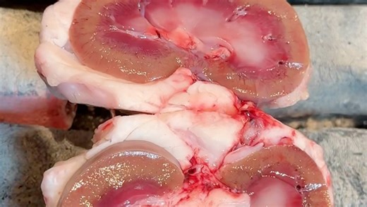 市场上有很多的合成腰子当成羊腰子，根本分辨不出来，合成羊腰子烤的时候起白沫子，并且油分层，口感也硬，真正的羊腰子烤出来外酥里嫩，满口油香，油是酥的，腰心是嫩的。