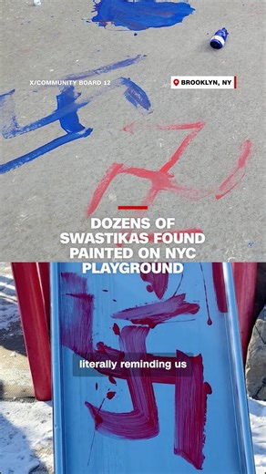 57 swastikas were painted on a children's playground in a predominantly Jewish neighborhood in Brooklyn, New York, the second of two incidents that the NYPD's hate crimes task force were investigating. Two 15-year olds were arrested in connection with the incidents. Read more: https://cnn.it/3YUr87E | CNN International
