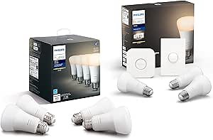Philips Hue Smart Button Bundle- (7-A19 White 2700K Dimmable Bulbs Hue Hub, Smart Button), Compatible with Alexa & Google Assistant