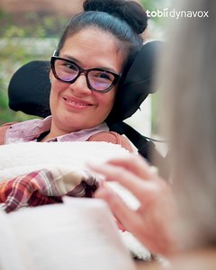 2.1K views · 28 reactions | Nothing like a little drama & intrigue on a chilly afternoon. Patio chats are better when your AAC device is equipped for outdoor eye tracking. Read Desi's story > https://bit.ly/MeetDesiStory #ALS #MND #EyeTracking | Tobii Dynavox | Facebook