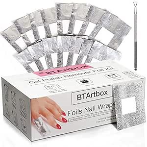 Gel Nail Polish Remover - Gel Polish Remover Wraps BTArtbox Nail Foil Wraps 200 Pcs Soak Off Gel Remover with 1 Pcs Cuticle Pusher for Removing Nail Polish at Home