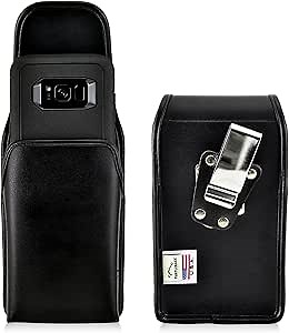 Turtleback Belt Case Compatible with Samsung Galaxy S8 w/OB Defender or Bulky Cases Black Vertical Holster Leather Pouch with Heavy Duty Rotating Ratcheting Belt Clip