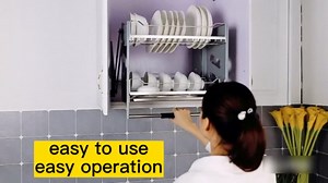 Pull-Down Dish Rack System, Spice Rack, Kitchen Shelf 2 Tier Upper Cabinet Pull-Out Organizer for Cabinet Length≥58cm, Silver, 36x27x52cm