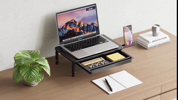 UPGRAVITY Monitor Stand Riser with Drawer, Height Adjustable Monitor Stand with Phone Holder for Desk, Computer Monitor Riser with Storage, Metal Desk Organizer for Computer, Laptop, Printer