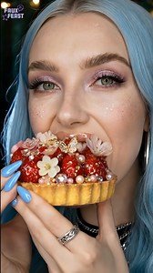 I took my time with this one. I bit through the glossy strawberries first, felt the little crunch of the pearls, then hit the creamy layer underneath. The tart shell snapped just enough before turning buttery and soft. Sweet, delicate, slightly messy: exactly my kind of dessert! 🍓🍰 #oddlysatisfying #strawberrytart #fantasyasmr #fantasyfood #dessertasmr | Faux Feast