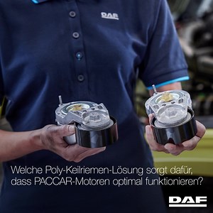 Welche Poly-Keilriemen-Lösung sorgt dafür, dass PACCAR-Motoren optimal funktionieren? Das DAF-Original-Riemenspannerkit: Diese praktische Lösung enthält alle erforderlichen Komponenten in einem Paket – den Poly-Keilriemen, den Spanner und die Umlenkrolle. Erneuere alle verschlissenen Komponenten auf einmal. Wähle DAF-Original-Riemenspannerkits. Nichts schlägt das Original! Mehr dazu: https://bit.ly/Tensioner_Pulley_Kit_DE | DAF Trucks Deutschland | Facebook