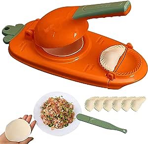 2 in 1 Dumpling Maker, Dumpling Skin Artifact DIY Dumpling Maker, Portable Dumpling Wrappers Maker and Press Dumpling Skin Machine, Multi-Function DIY Manual Dumpling Press Molds Set (Orange)