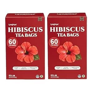 Lynginya Hibiscus Tea Bags, 60 Tea Bags (Pack of 2) - Premium Hibiscus Flower - Natural Herbal Tea - Sweet & Tart - No Sugar & No Caffeine - Total 120 Bags
