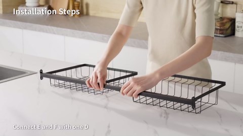 Sakugi Over The Sink Dish Drying Rack - Adjustable 2 Tier Large Capacity Stainless Steel Drainer with Cutlery & Utensil Holders, Kitchen Storage & Organization, 30"-33.9" L x 11" W x 21.5" H, Black