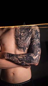 Dark Japanese sleeve by @sophiegtattoo on the terminator client Max 🦾 All completely hand drawn by Sophie, this piece took around 6 days to complete. @artesobscurae @killerink @biotatum.pro #blackwork #darkartists #illustrativetattoo | Skinzophrenic Tattoos