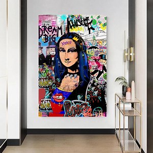 Tableau pop art Mona Lisa style graffiti sur toile - Impression d'art haute qualité - Format portrait B8488 - Etsy France