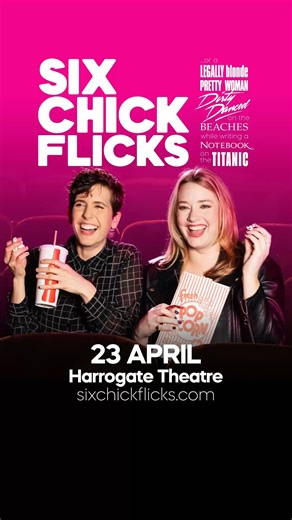 Don't miss Six Chick Flicks! Two actors. Six beloved films. One hilarious parody!  From the deck of the Titanic to the glittery pink halls of Harvard Law, watch as comedians Kerry Ipema and KK Apple transform the stage with songs, dance breaks, and pop culture hilarity. If you love chick flicks, you’ll love this show. If you hate chick flicks…you’ll love this show!  TUE 23 APR  https://ow.ly/XZf150Q30tP | Harrogate Theatre | Facebook
