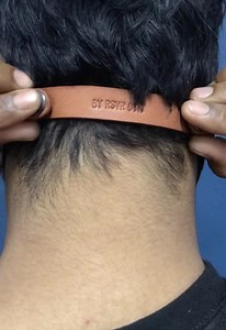 RSVR DYK leather face mask extender. To hold the elastic band of the face mask to the leather strip and is enclosed together with snap buttons at each ends. With free name or short quote engravings. Available in various veg tan leather colours in terracotta, black, orange, yellow and red veg tan leather. And snap button colours in silver, bronze and black. New size chart: 15.5x1.75cm for disposable mask. 17x1.75cm for reusable mask. 20x17.5cm for ladies using tudung/hijab placing the extender ab