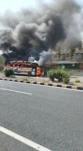 The passengers of an Amravati-bound Maharashtra State Road Transport Corporation (MSRTC) bus had a narrow escape as they managed to step out of the vehicle in the nick of time after it caught fire in a ghat section of the Nagpur-Amravati national highway in Nagpur district. #Nagpur #Maharashtra #News #Fire #Bus #TimesNow #TimesNowNews | TIMES NOW