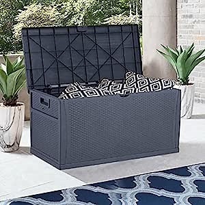 HYD-Parts Outdoor Deck Box Waterproof, Patio Storage Bench 120 Gallon, Resin Storage Container for Patio Cushions and Gardening Tool