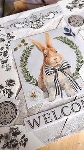 🌸 Dive into Easter charm with this darling DIY sign from @flippednchippedco ! 🐇 Inspired by the sweet bunnies from the latest release, she ingeniously paired the vintage Cottontail transfer with the ethereal H20 Azure Florals II. 🎨 Adding depth and whimsy, she expertly incorporated distressed stenciling and delicate shading using chalk pastes. The result? Pure adorableness! 🌟 | Re·design with Prima