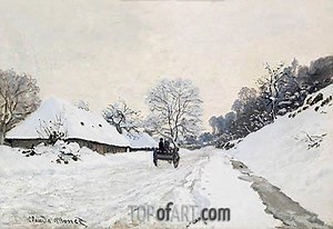The Cart (Road under Snow at Honfleur) | Claude Monet | Painting Reproduction