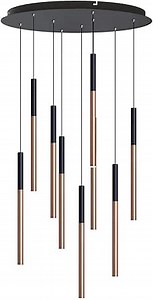 ALTAIR 9 Mini Pendant Lighting Black-Copper - LED Hanging Light Fixture for Kitchen Island, Bar, Foyer - Cluster Pendants - Dimmable, Adjustable Wire, Lamp Bulb Included