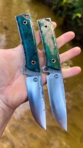 4K views · 106 reactions | Hand forged from 5160 spring steel… epic in house heat treat.. hand filed jimping and some stylin stabilized wood recessed handles… straight up stunners… made with @red.label.abrasives @brodbeck_ironworks @baileigh_industrial @westsystemepoxy @evenheatkilns @realeyezwoodz #edc #forged #handmade | Pirate Forge | Facebook