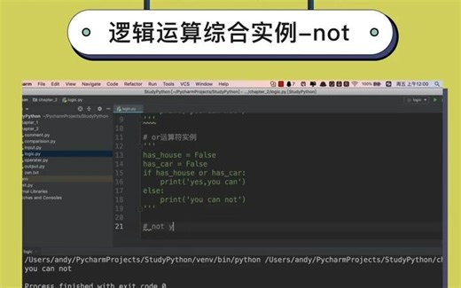 python零基础入门系列教程：逻辑运算综合实例-not#python - 抖音