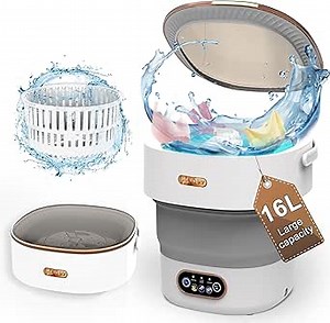 16L Portable Washing Machine, Mini Foldable Washer with Spin Dryer, Collapsible lavadora Portatil, Small Compact Luandry Washer for Baby Clothes, Socks, Underwear, Travel Camping Dorm Apartments Gray