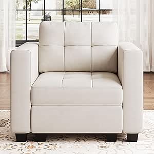Belffin Modular Sectional Arm Chair, Velvet Accent Chair with Storage Seat, Single Club Chair, Beige