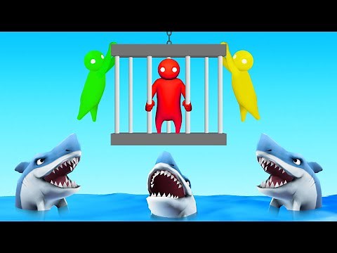 We literally got attacked by sharks… (Gang Beasts)